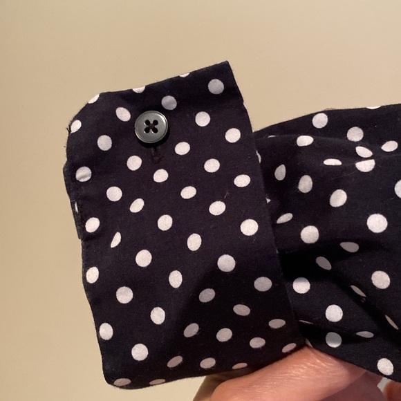 Jones New York signature Knot Front Blouse polkadot white on black size L cotton - Picture 5 of 11